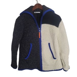 T Alexander Wang Womens Colorblock Wool Blend Sherpa Full Zip Sweater Sz Small
